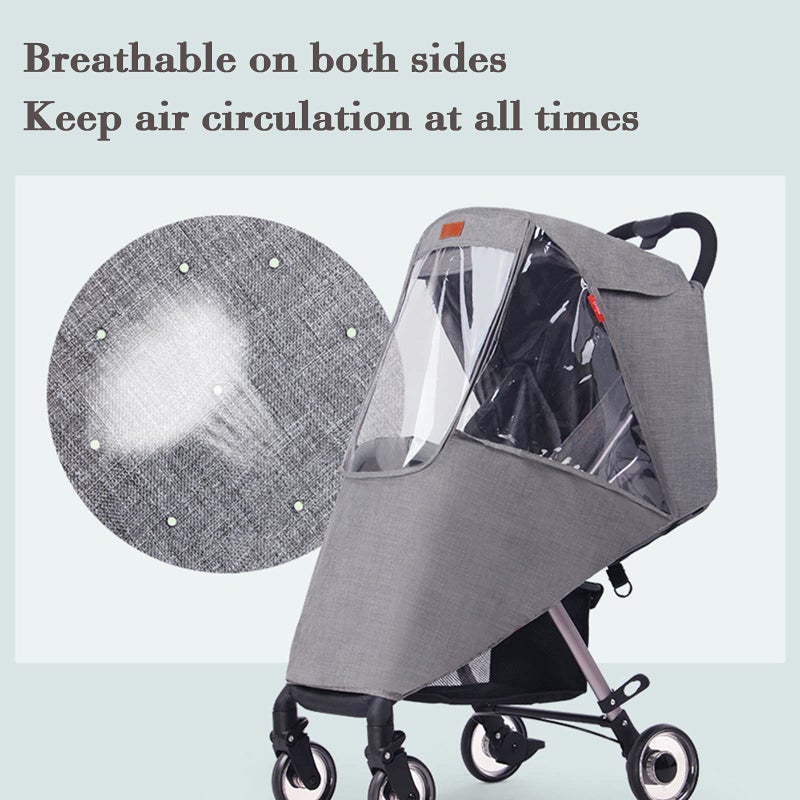 ITODA Universal Rain Cover for Baby Stroller Waterproof Windproof Rainy Weather Guard Air Holes Wind Dust Protection Breathable Shield Elastic Band Transparent Accessories with Storage Pocket - Image 5